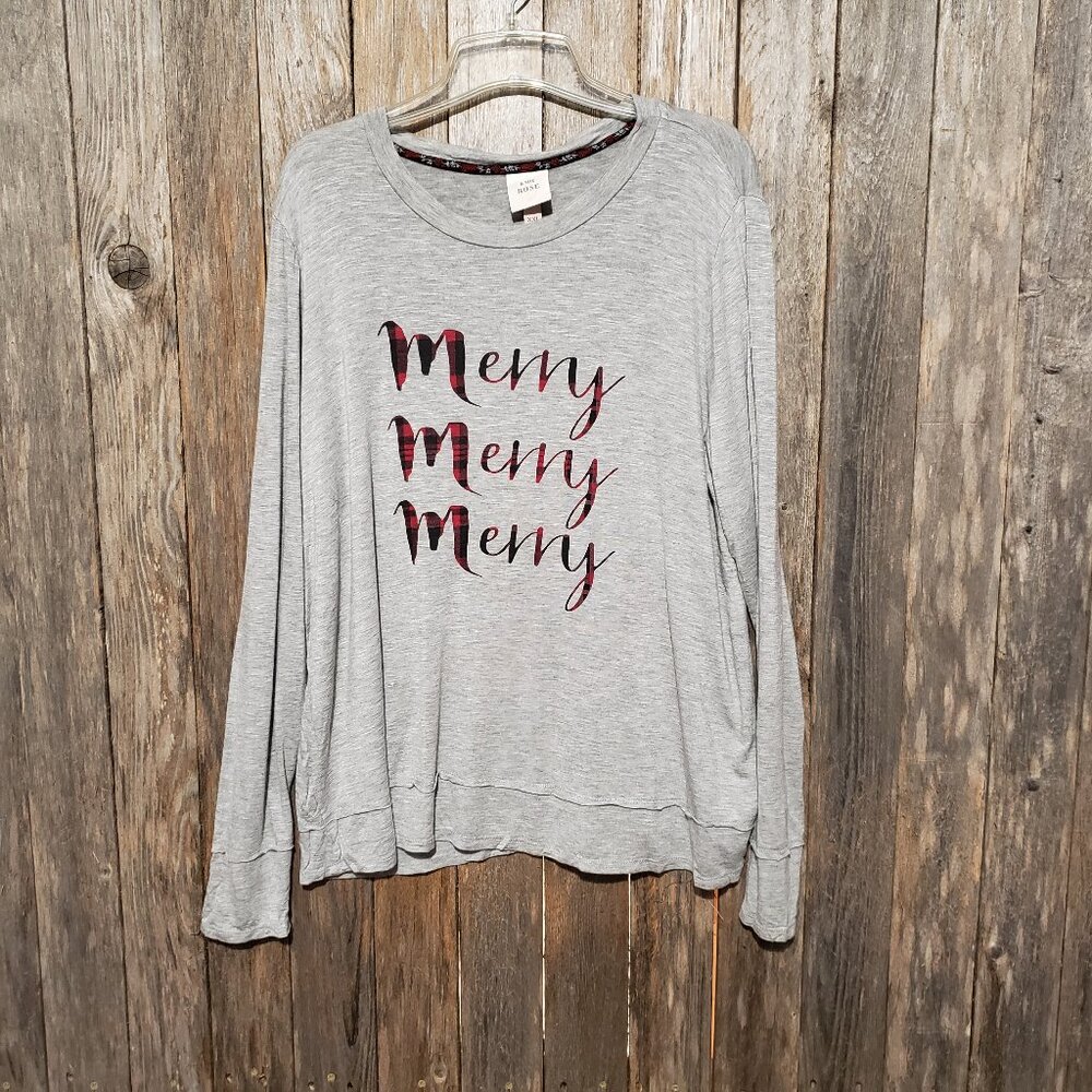Knox Rose XXL Women's Tee Top Merry Christmas Holiday Long Sleeve Gray 2XL‎